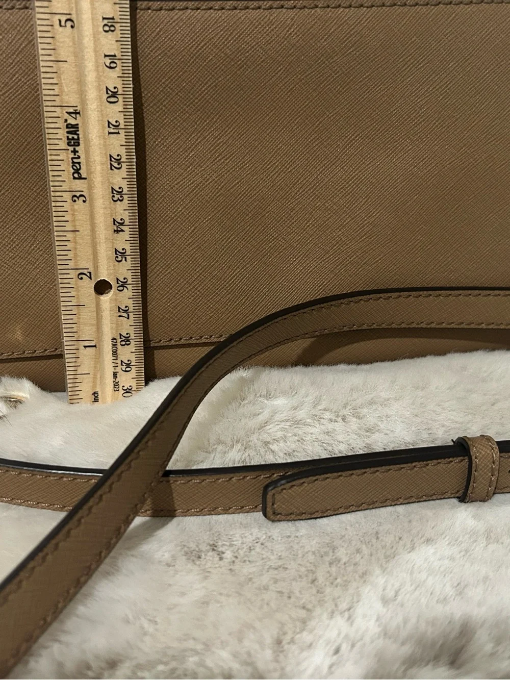 Michael Kors Tan Saffiano Satchel with Gold Accent Charm